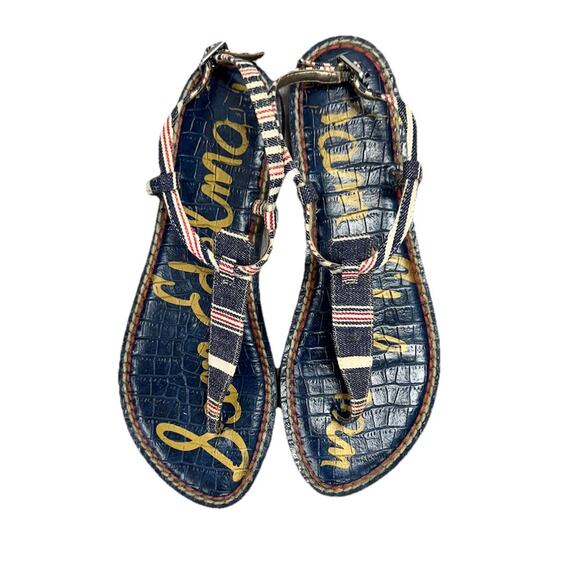 Sam Edelman Shoes - Sam Edelman Womens Gigi Sandal Slingback Red Blue Denim Nautical Flat Size 7.5